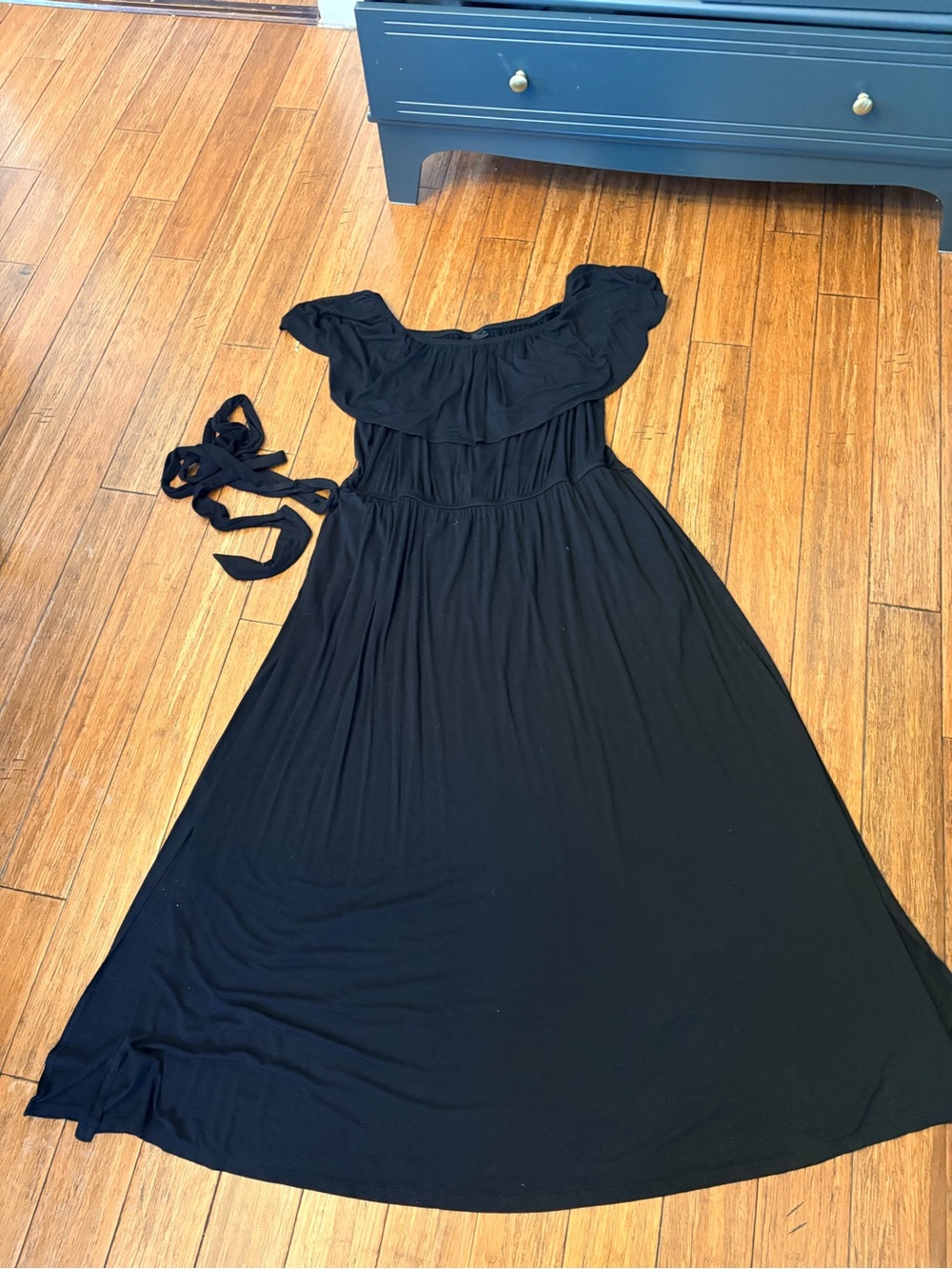 Lane Bryant Black Ruffle-Trim Off the Shoulder Maxi Dress